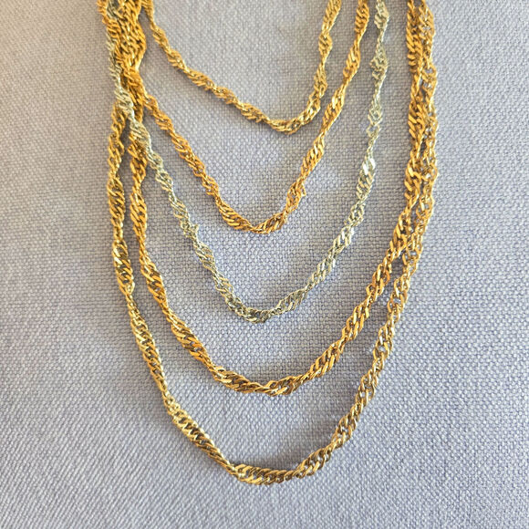 MULTI CHAIN MIXED METAL TWIST NECLACE 5 CHAINS BUCKLE CLASP - Picture 3 of 3